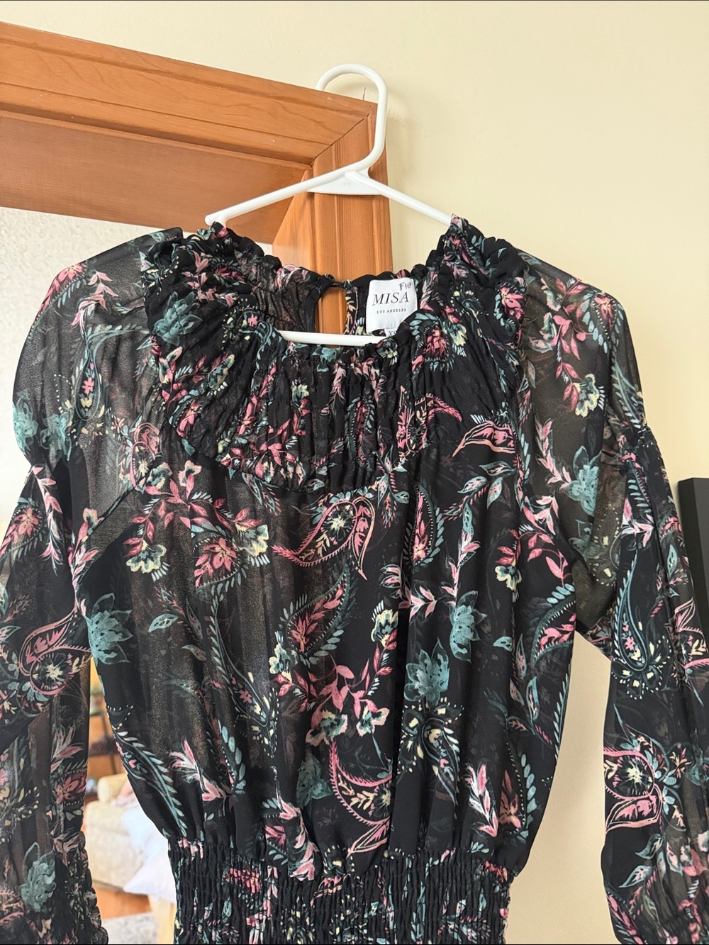 Misa Los Angeles Lexie Black Paisley Ruffle-Hem Mini Dress with Multicolor Print - Picture 4 of 8